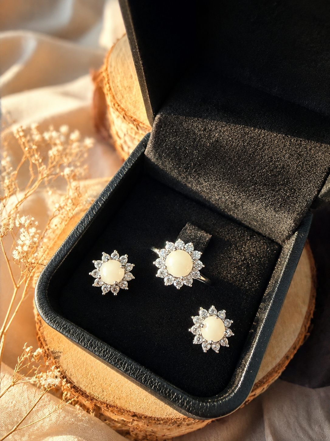 parure de bijoux assortis en lait maternel et strass en argent925 